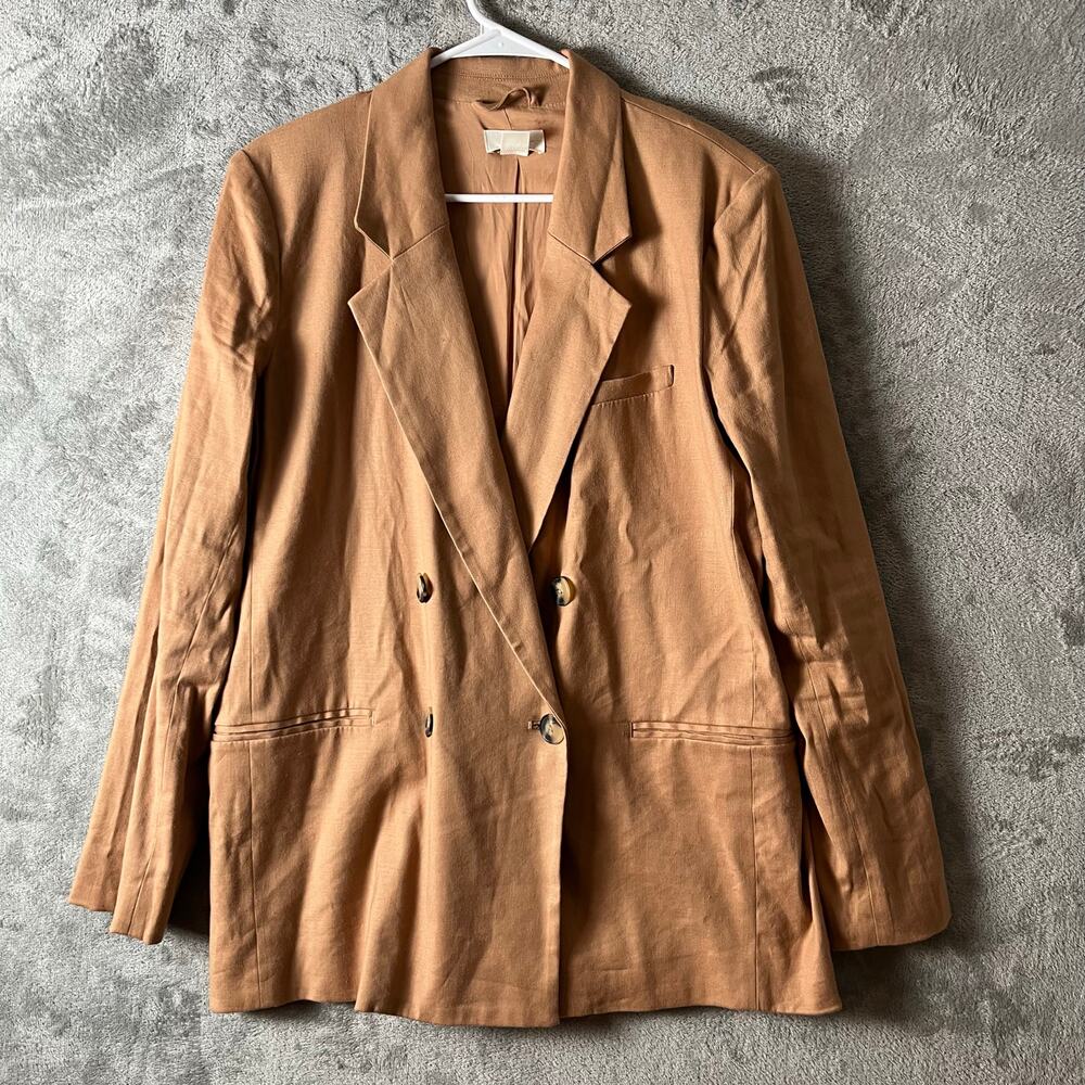 Maeve‎ Anthropologie Oversized Double Breasted Blazer Jacket Size 8 Linen Blend